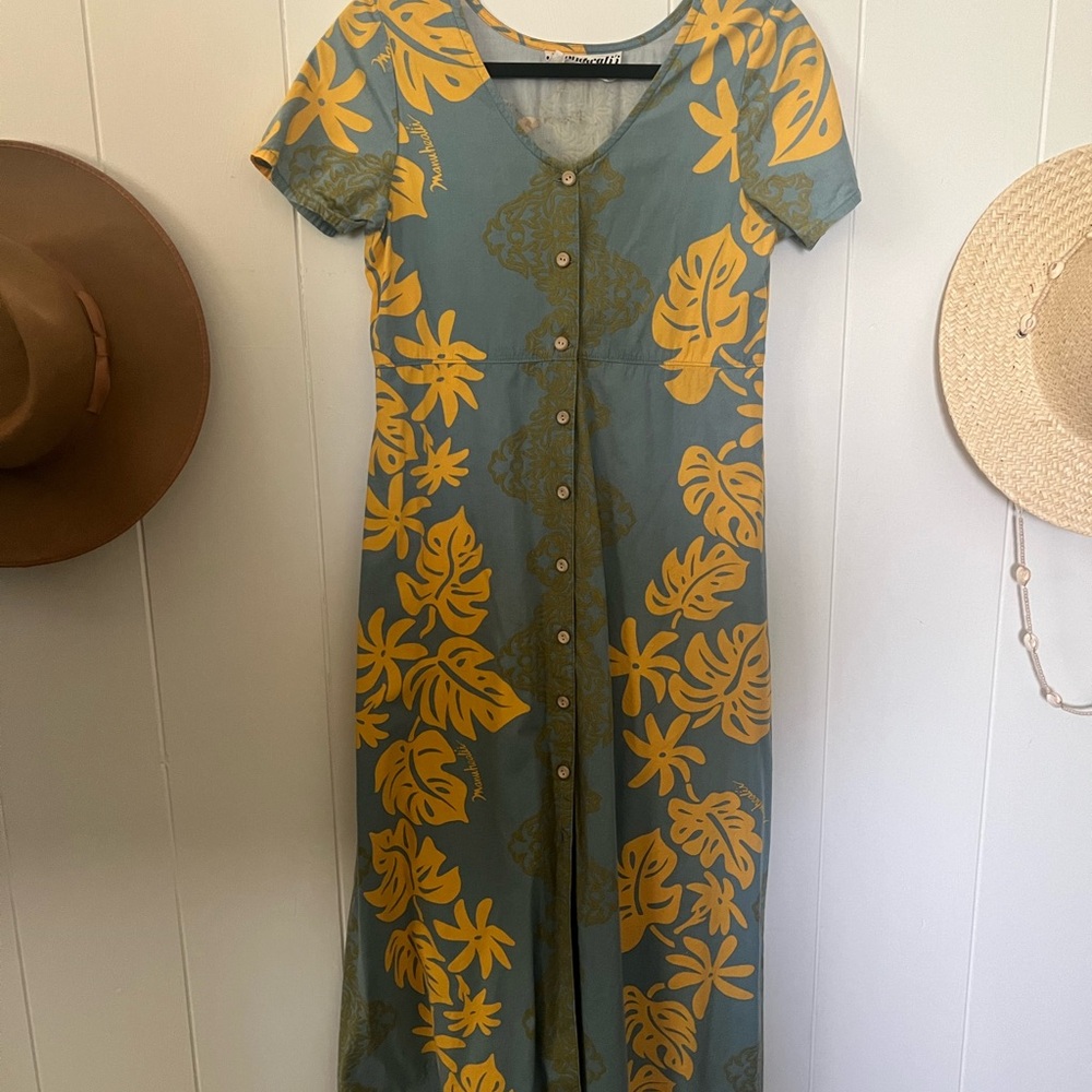 Manuhealii Green and Yellow Floral Mini Dress